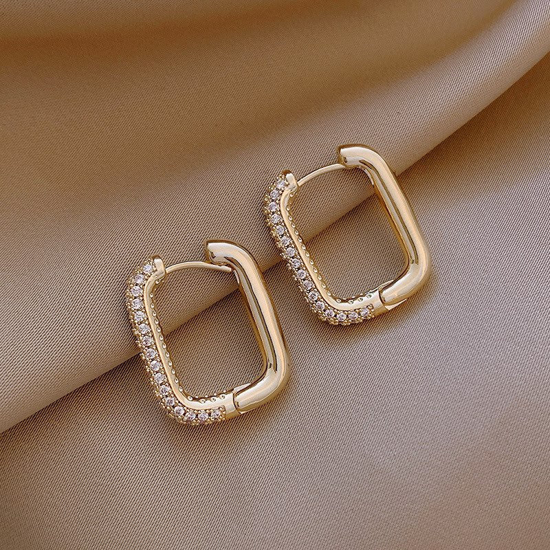 Diamond Rectangular Hoop Earring in Gold
