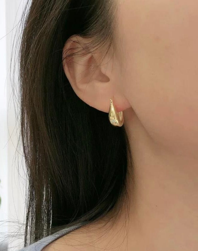 Gold Hammered Tapered Hoop Earrings