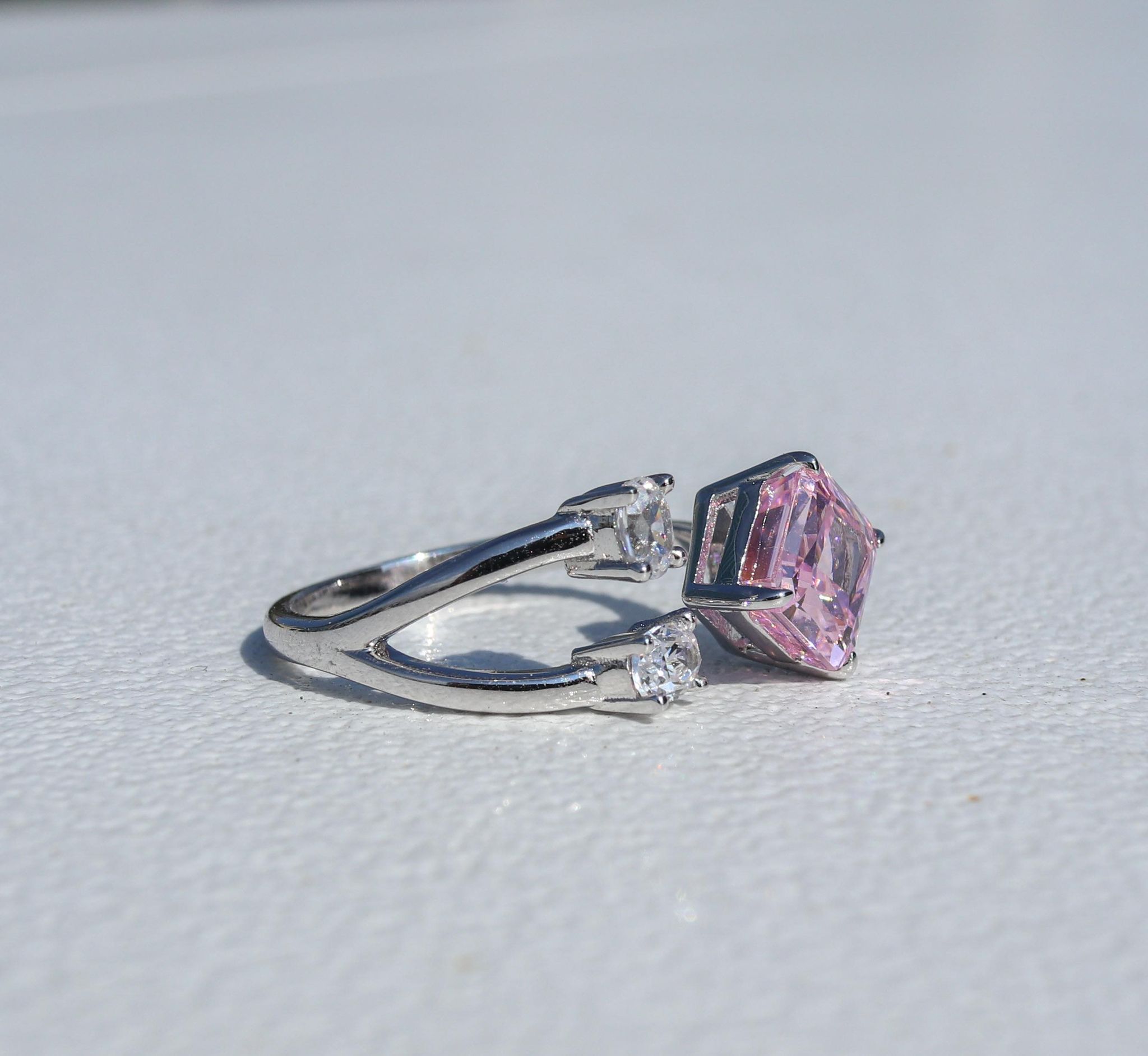 Adjustable Radiant Cut and Oval Cut Diamond Simulant Ring